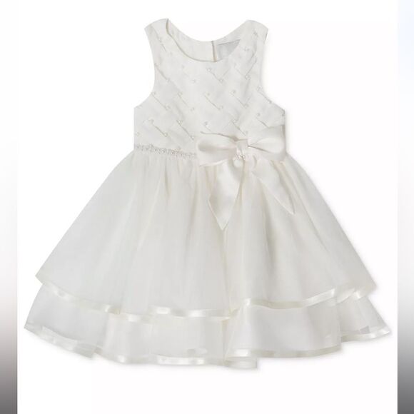 12 Month Baby Girls Tiered Pearl Sleeveless Dress - Picture 2 of 8